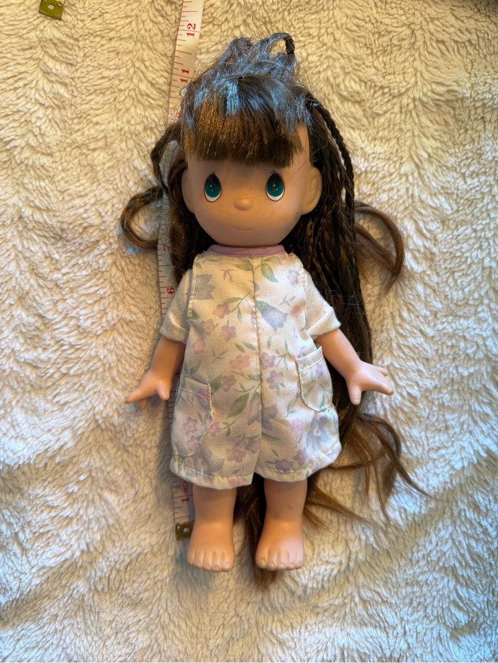 Precious Moments Vintage-Style Brown Hair Doll in Floral Outfit